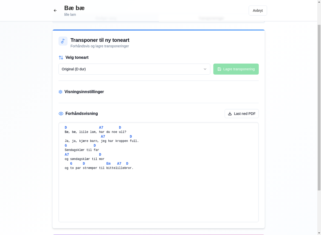 Sangvisning med akkorder i Voluplan