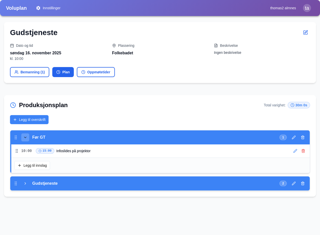 Produksjonsplan i Voluplan