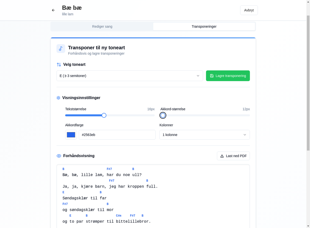 Akkordtransponering i Voluplan